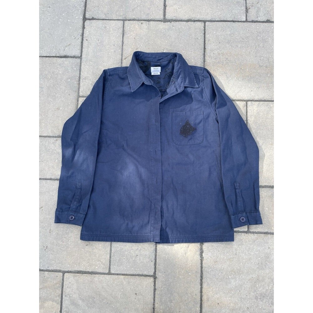 RVCA Men’s Large Dress Jacket Coat Button Up Long Sleeve Navy Blue